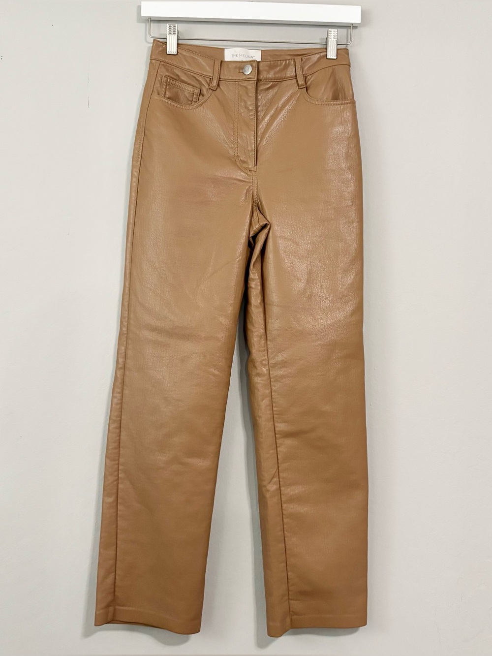 NEW Aritzia Wilfred Melina Faux Leather Brown Straight Leg Pants